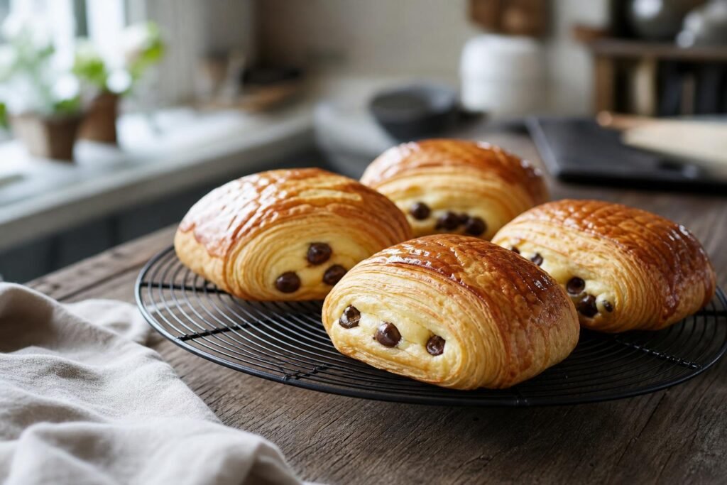 Pains suisses dorés garnis de crème pâtissière et de pépites de chocolat